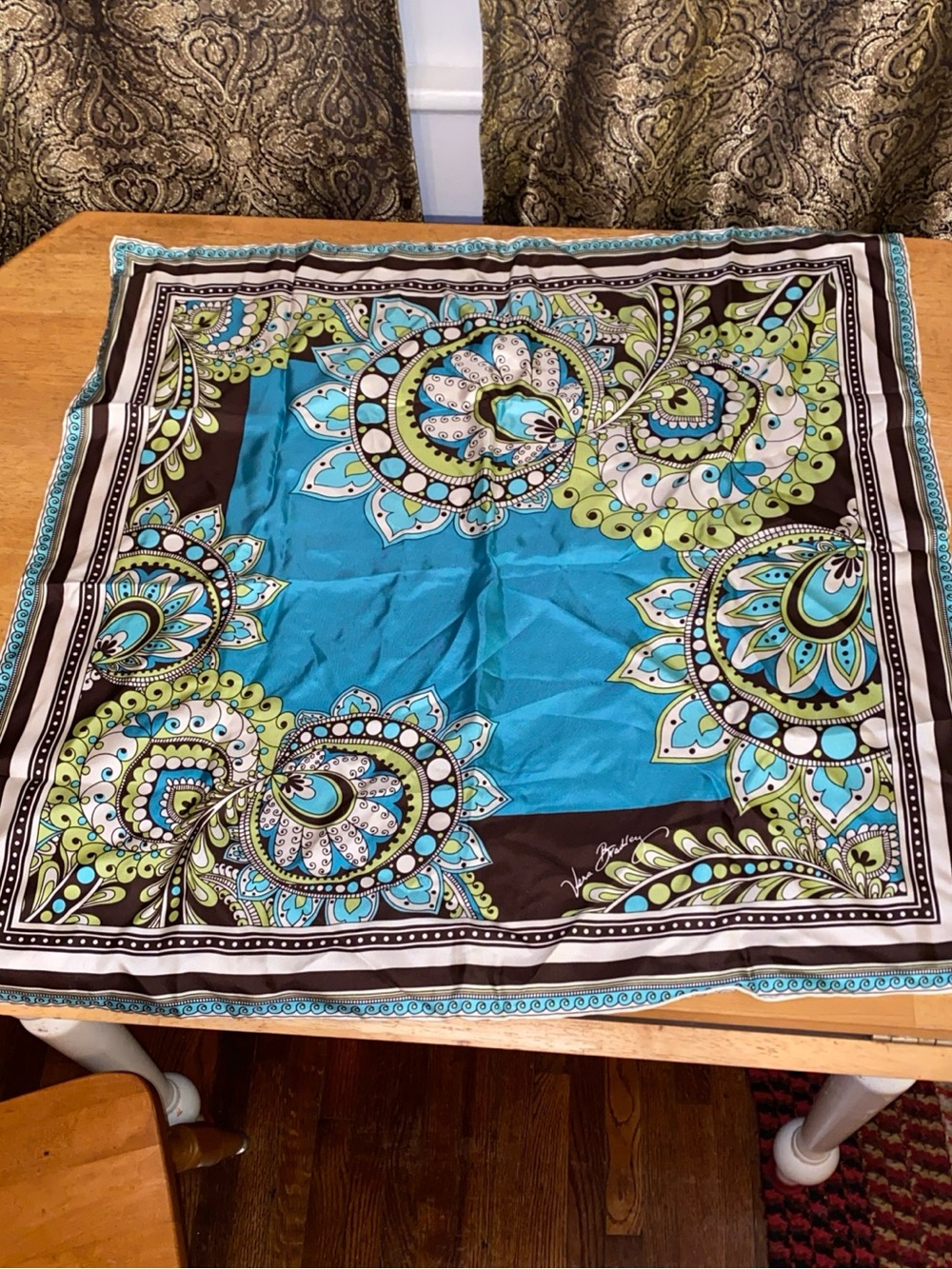 Vera Bradley Silk Scarf  Peacock Blue Paisley Turquoise Square 27” Retired
